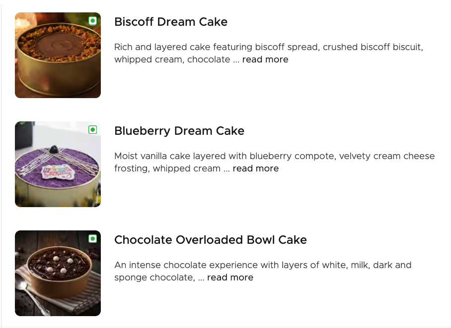 Popular cakes from Ghar Se Cafe including Kunafa Biscoff Bowl Cake, Blueberry Cheesecake Jar, and Biscoff Dream Cake